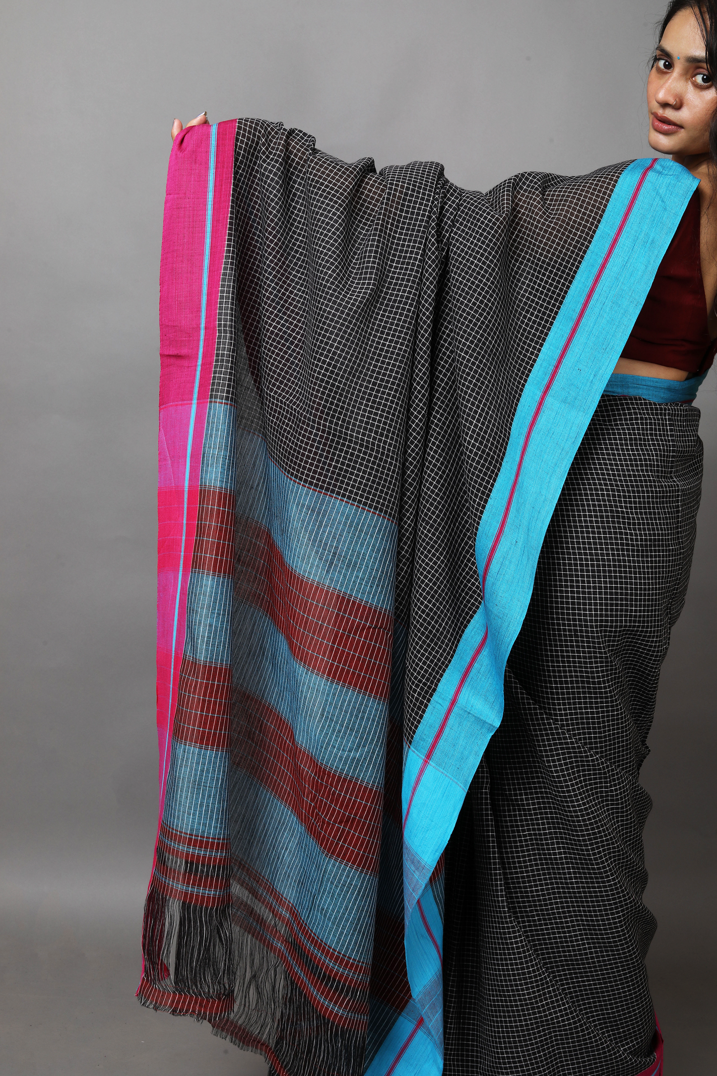 VARNA - Pitch Black Checks Double Border (Pink/Blue)