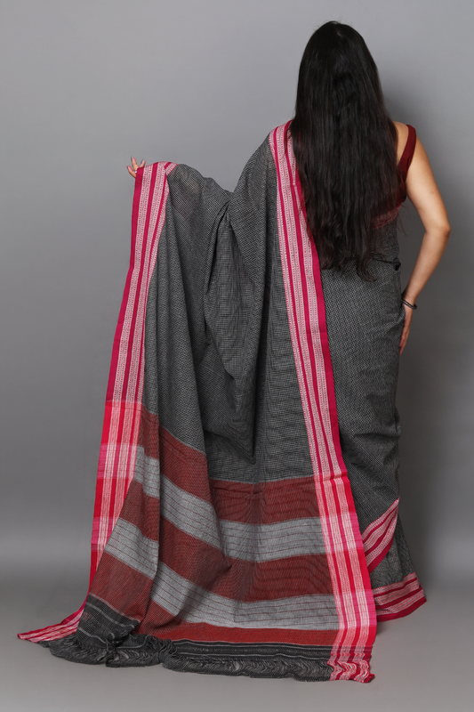 DHARA – Jet Black Checks with Pink Border