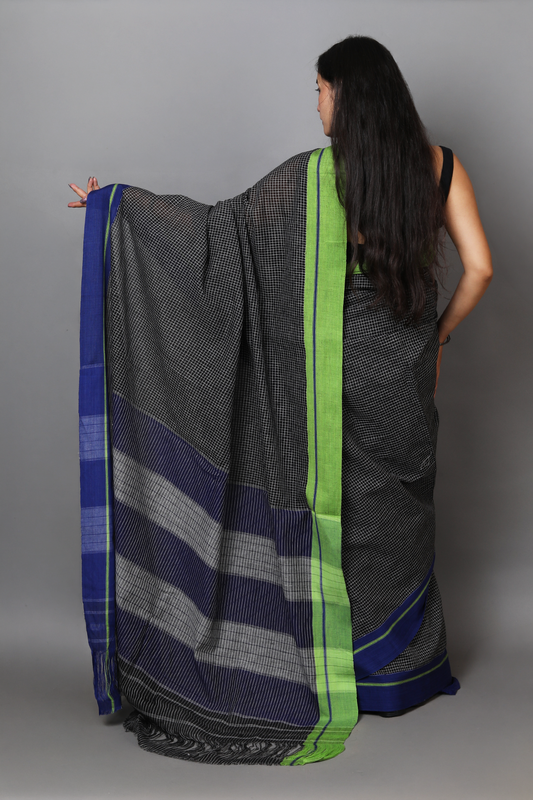 VARNA - Jet Black Checks Double Border (Blue/Green)