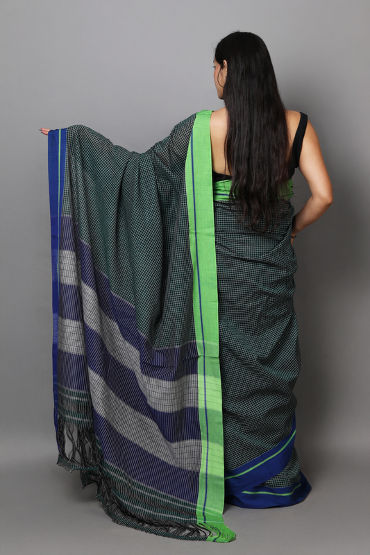 VARNA – Dark Bottle Green Checks Double Border (Blue/Green)