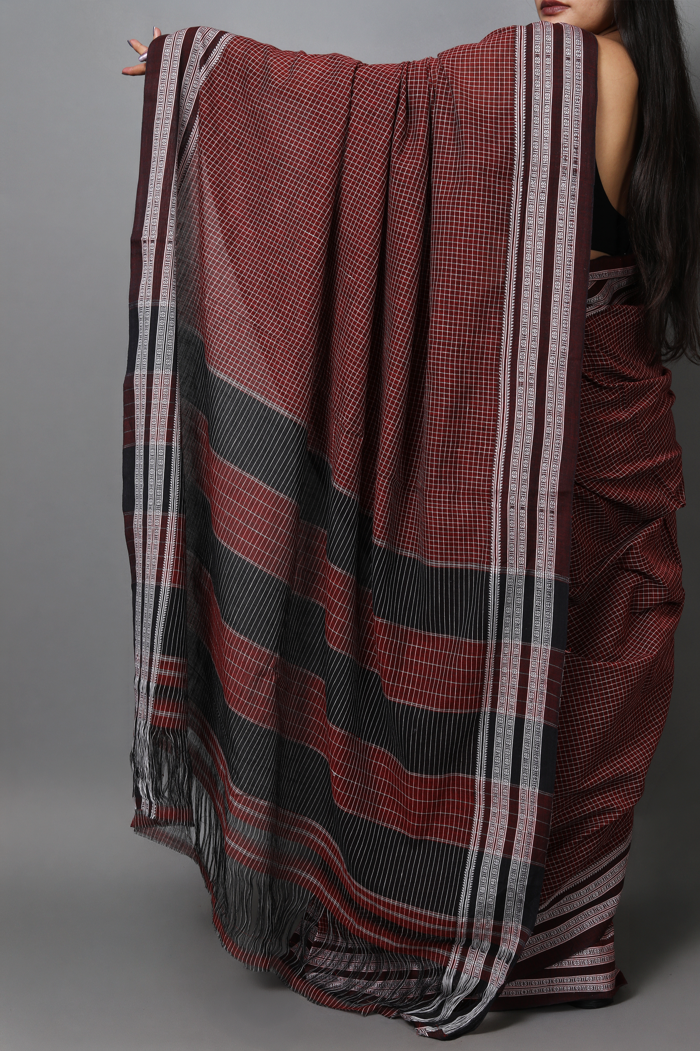 SAGARI - Deep Maroon Checks (Black/White)