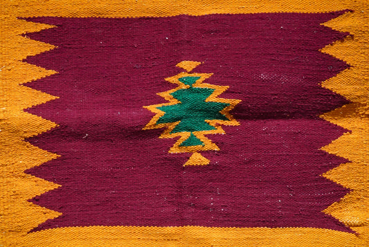 GEOMETRIC - Deep Burgundy & Mustard Diamond - 1.5 x 1.5 ft