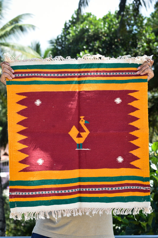 NAVAL - Marigold Crimson Peacock Motif - 2x2 ft