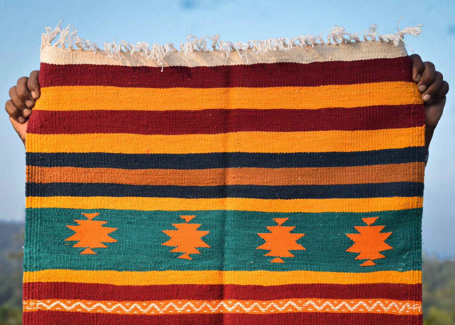 GEOMETRIC - Mustard Teal Diamond Motif - 2x5 ft