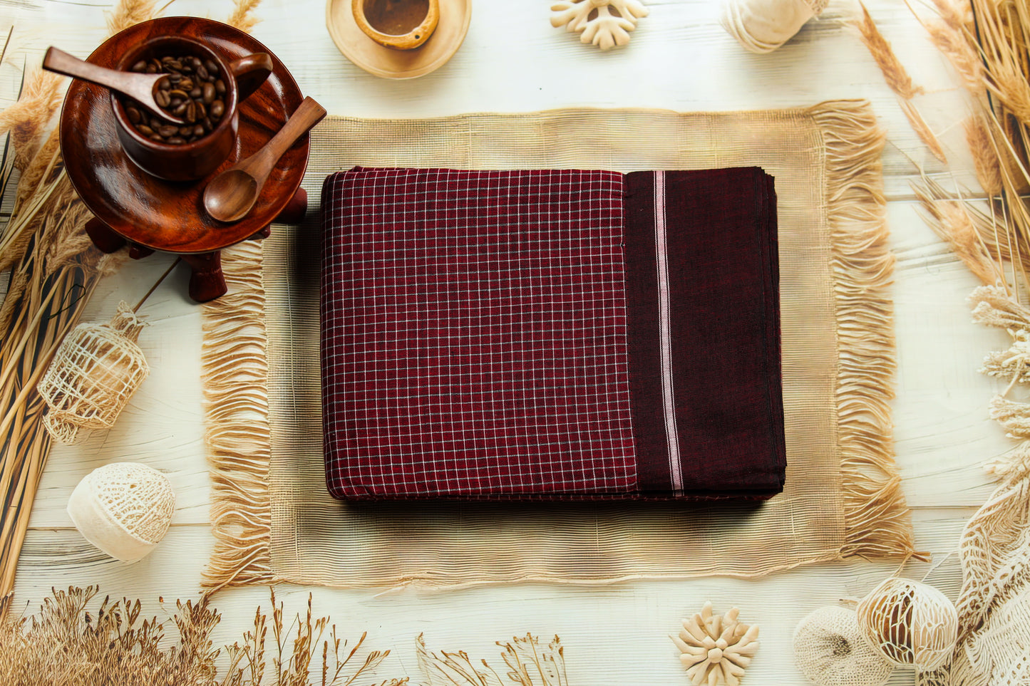 Red Checkered with maroon Border saree