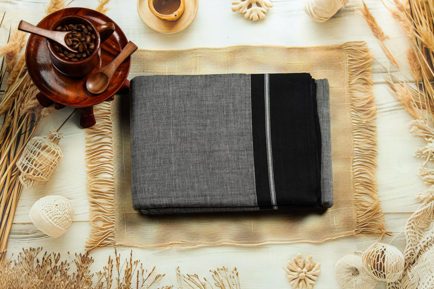 Grey With Black Border Saree