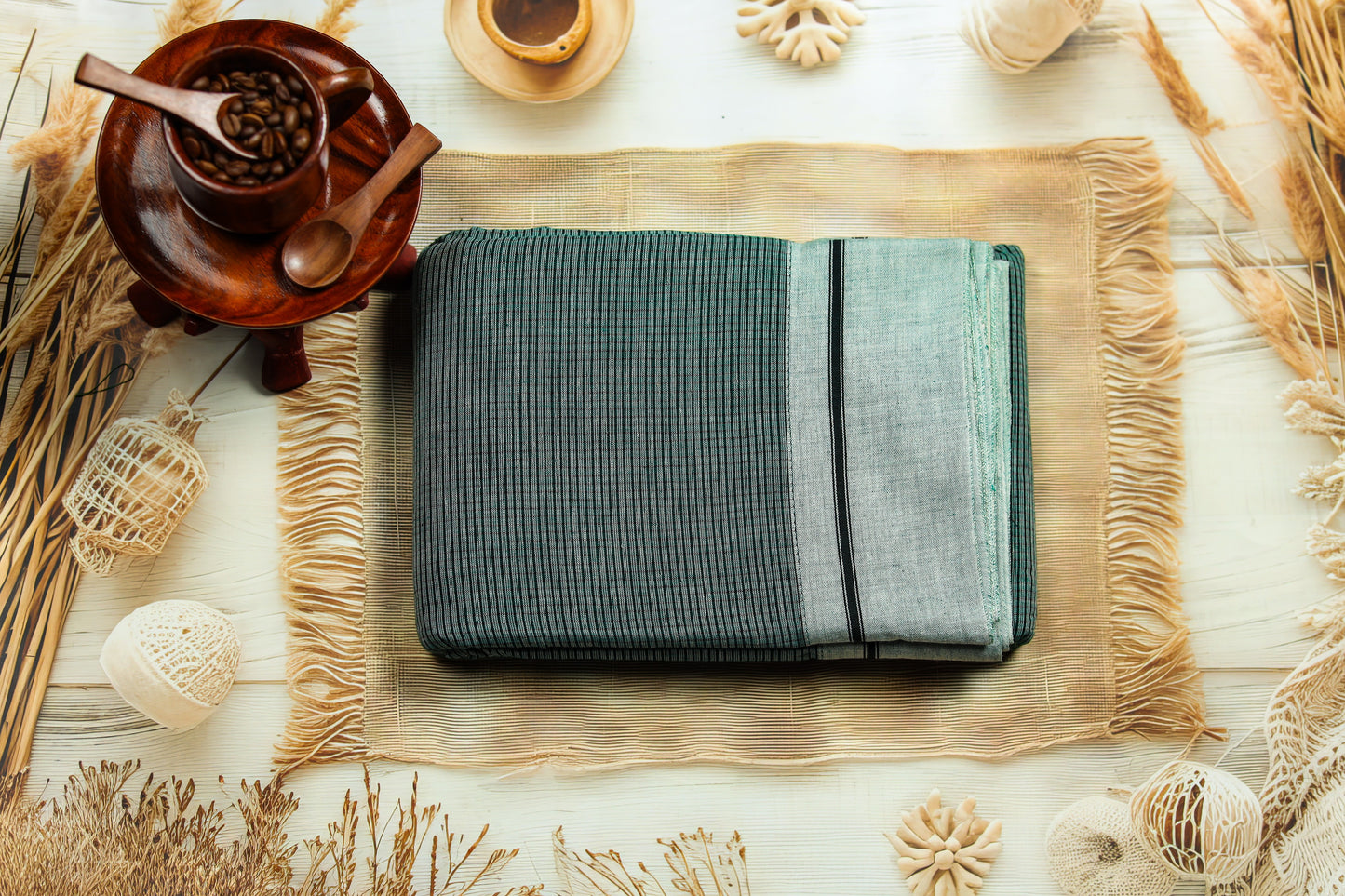 Green Checkered With light Green Border saree