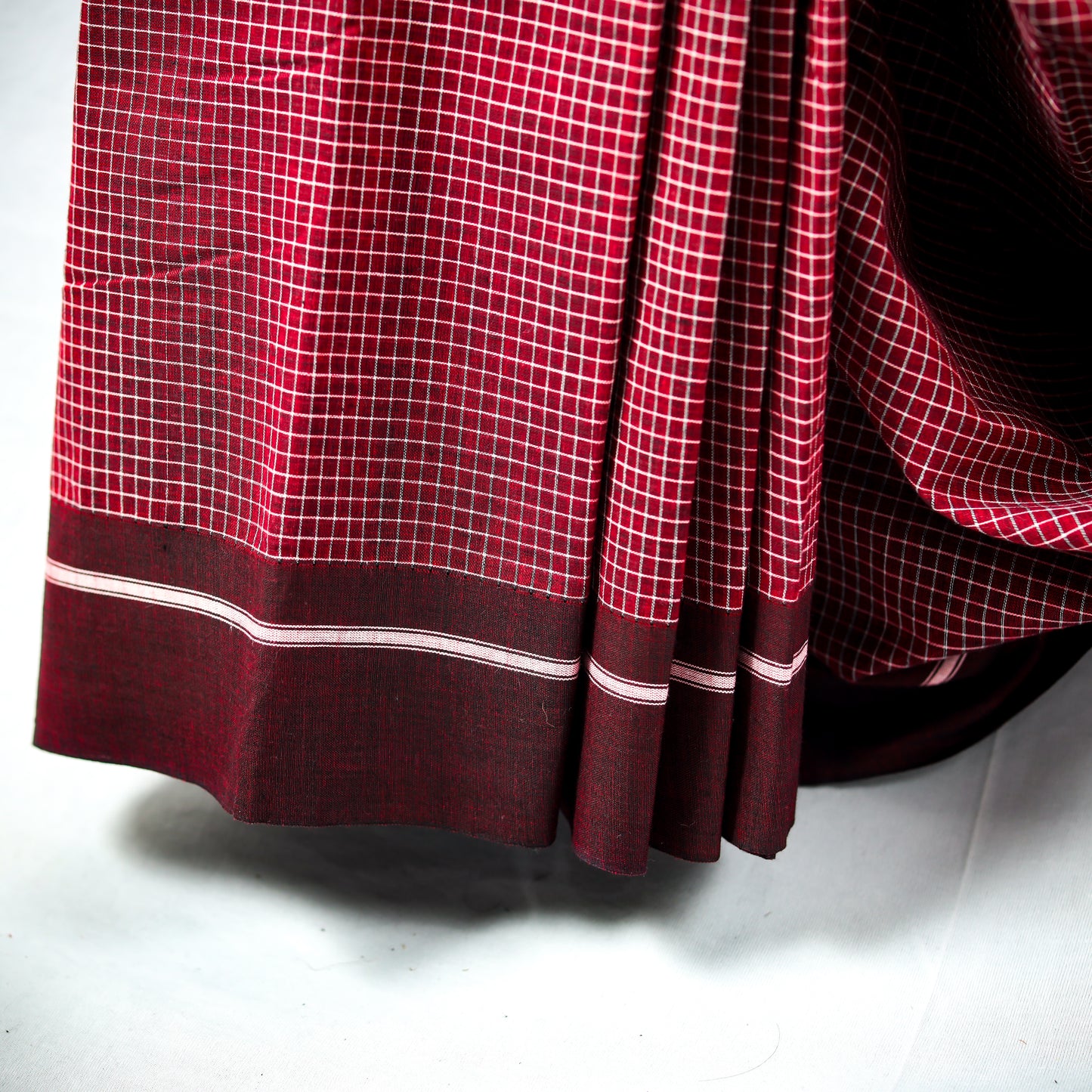 Red Checkered with maroon Border saree