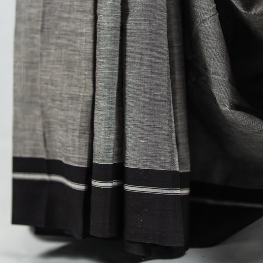 Grey With Black Border Saree