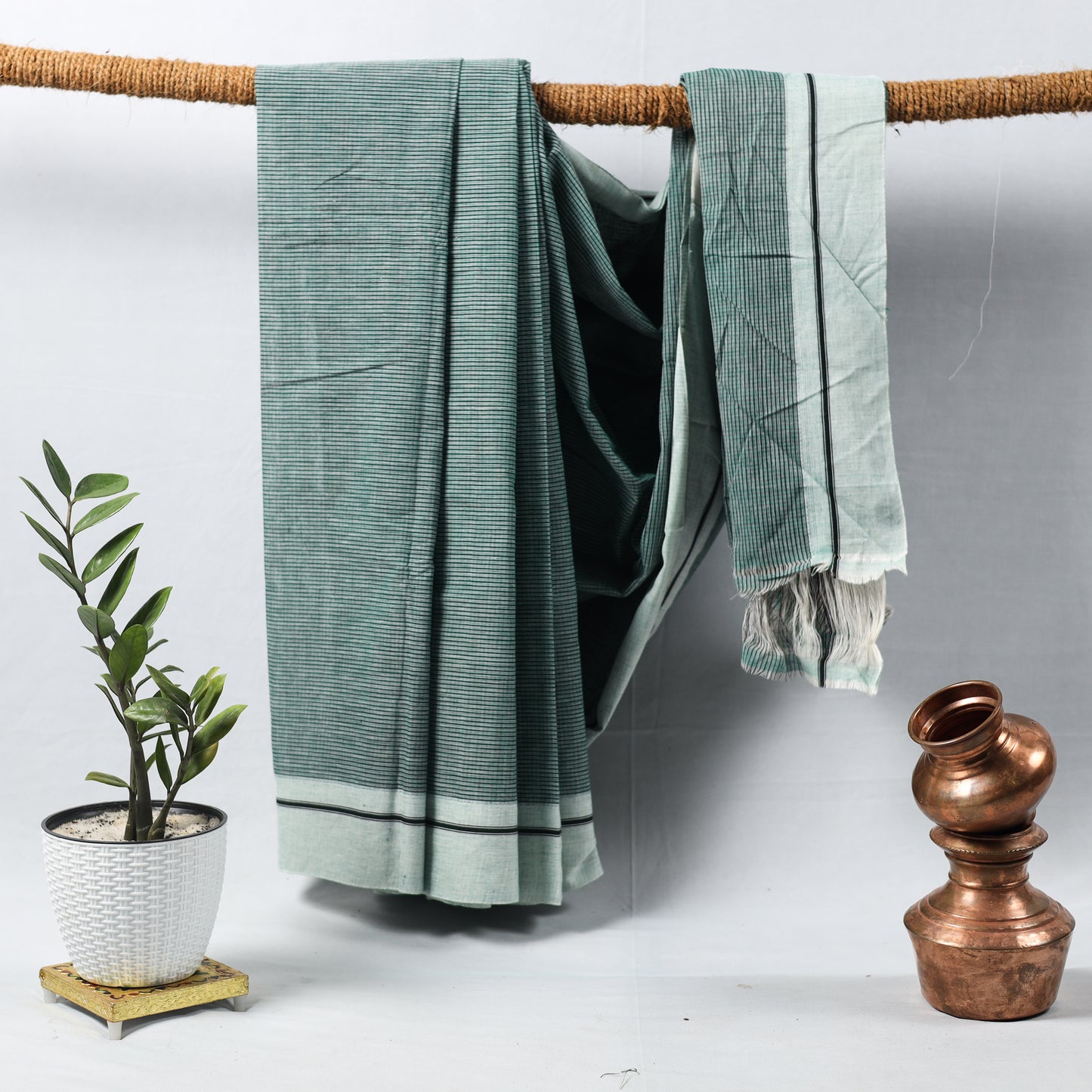 Green Checkered With light Green Border saree