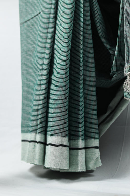 Green Checkered With light Green Border saree