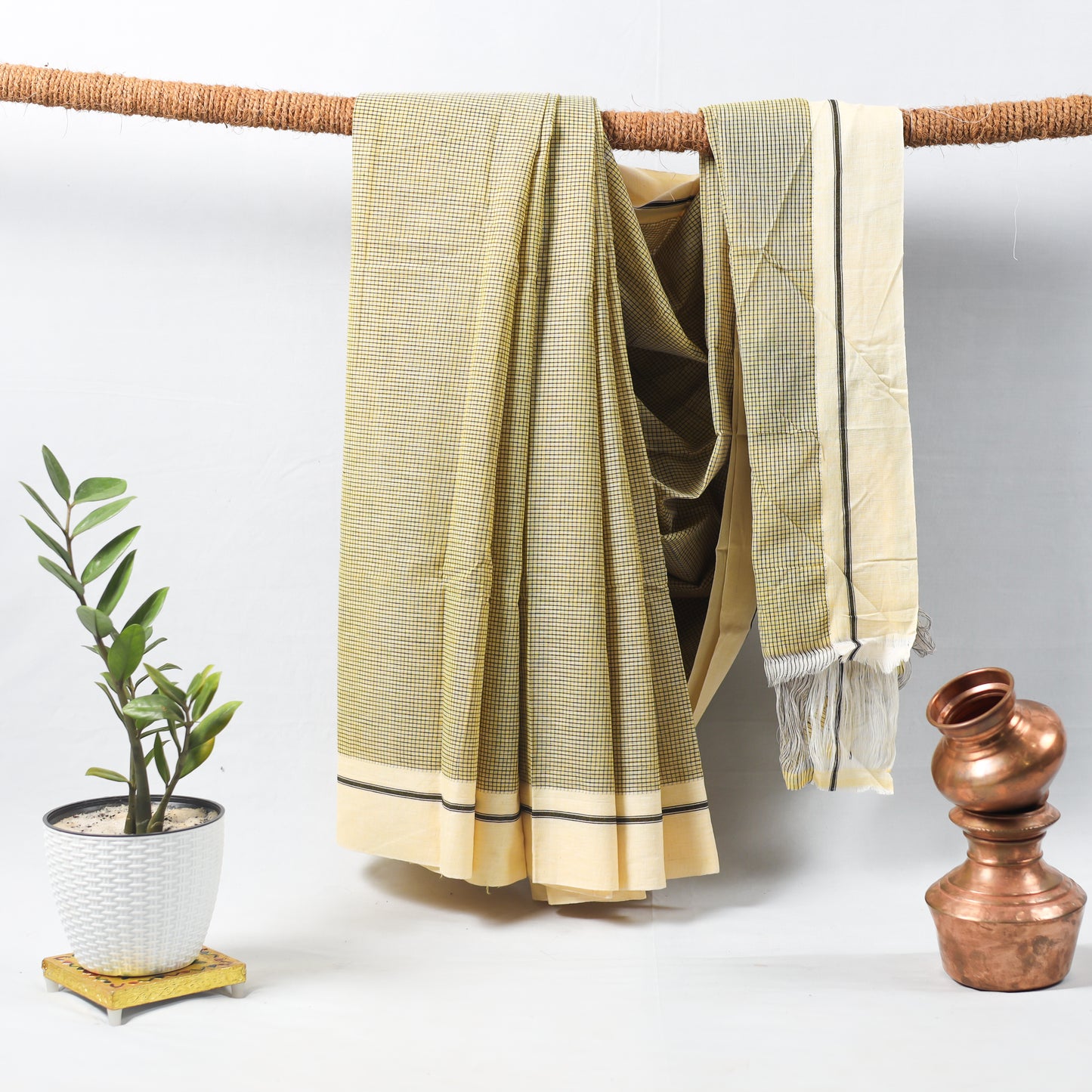 Yellow With Baige Border saree