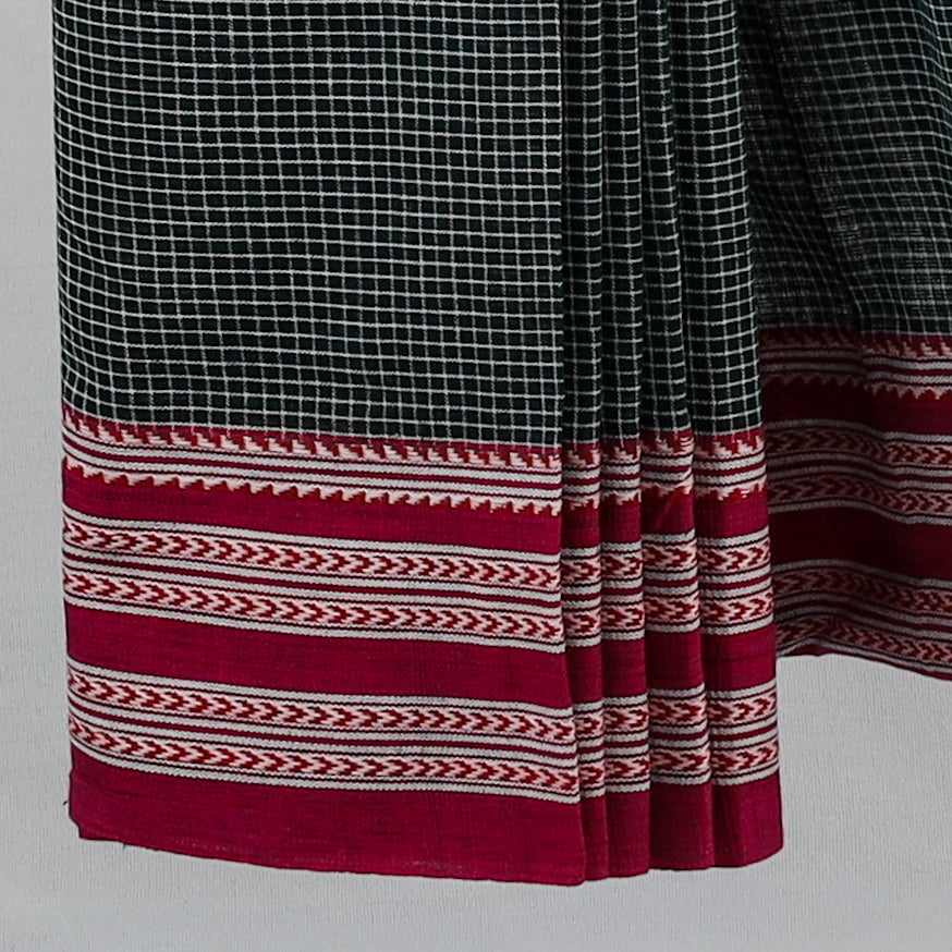 DHARA – Dark Bottle Green Checks with Pink Borders