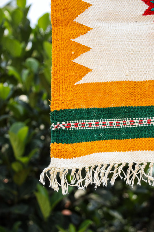 GEOMETRIC - Mustard & Emerald Badi Phool - 1.5 x 1.5 ft