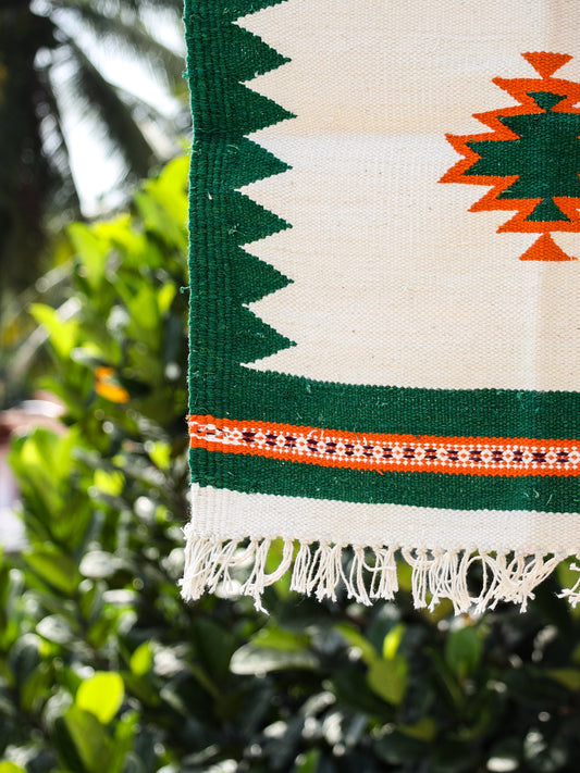 GEOMETRIC - Forest Green and Orange Badi Ghadi - 1.5 x 1.5 ft