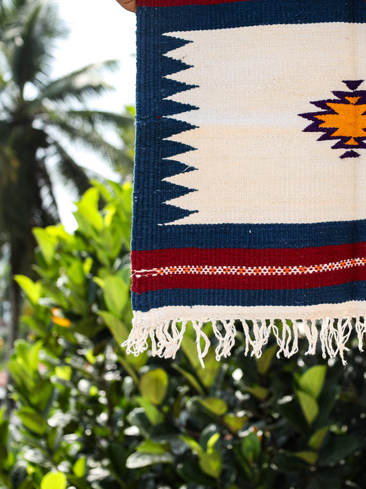 GEOMETRIC - Prussian Blue and Maroon Badi Ghadi - 1.5 x 1.5 ft