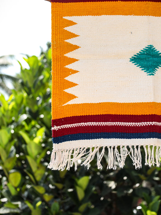 GEOMETRIC - Golden Yellow and Maroon Ghadi - 1.5 x 1.5 ft