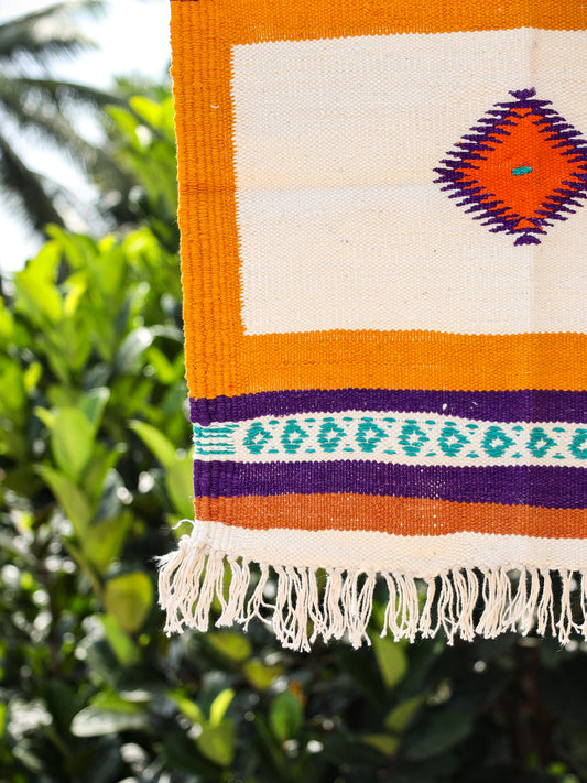 GEMETRIC - Mustard Yellow and Purple Ghadi - 1.5 x 1.5 ft