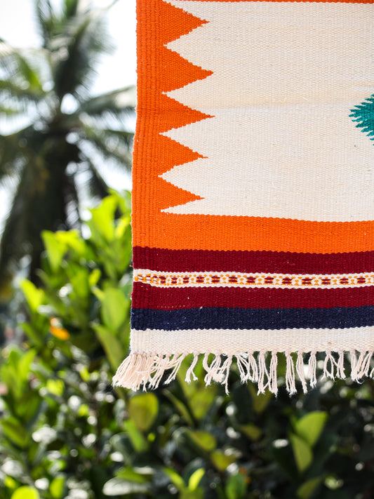 GEOMETRIC - Bright Orange and Maroon Ghadi - 1.5 x 1.5 ft