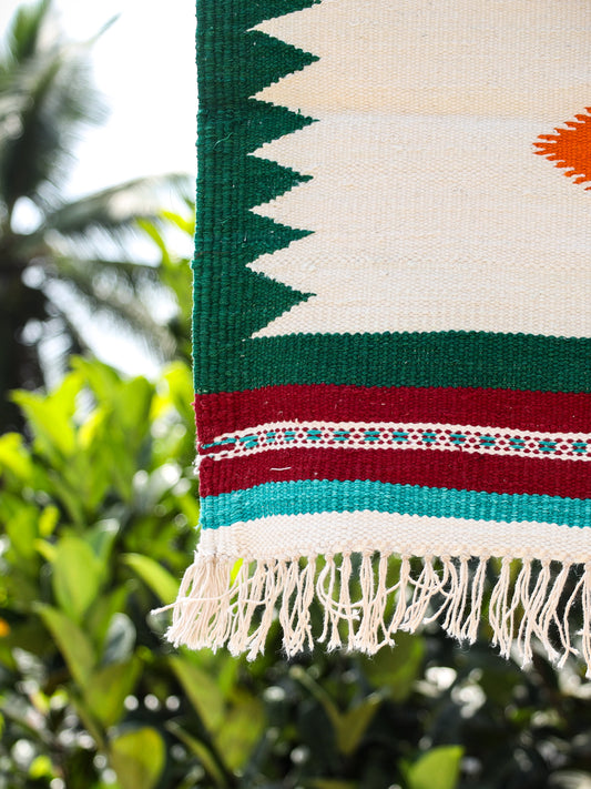 GEOMETRIC - Forest Green and Maroon Ghadi - 1.5 x 1.5 ft