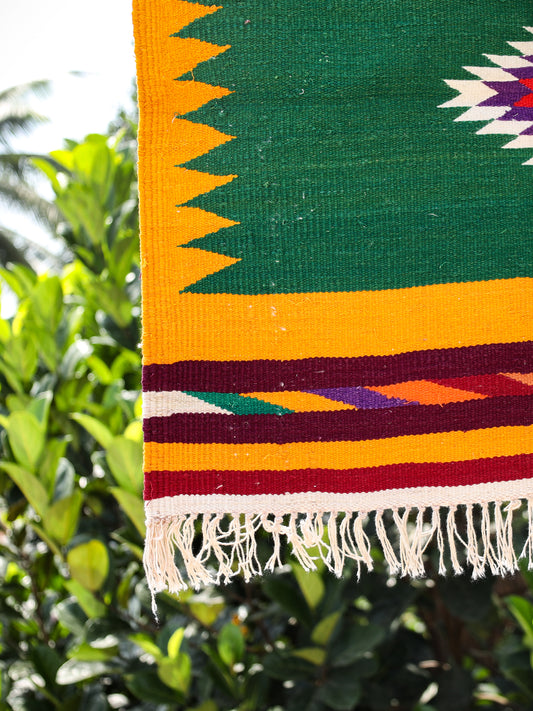 GEOMETRIC - Pine Green and Marigold Badi Phool - 2 x 2 ft