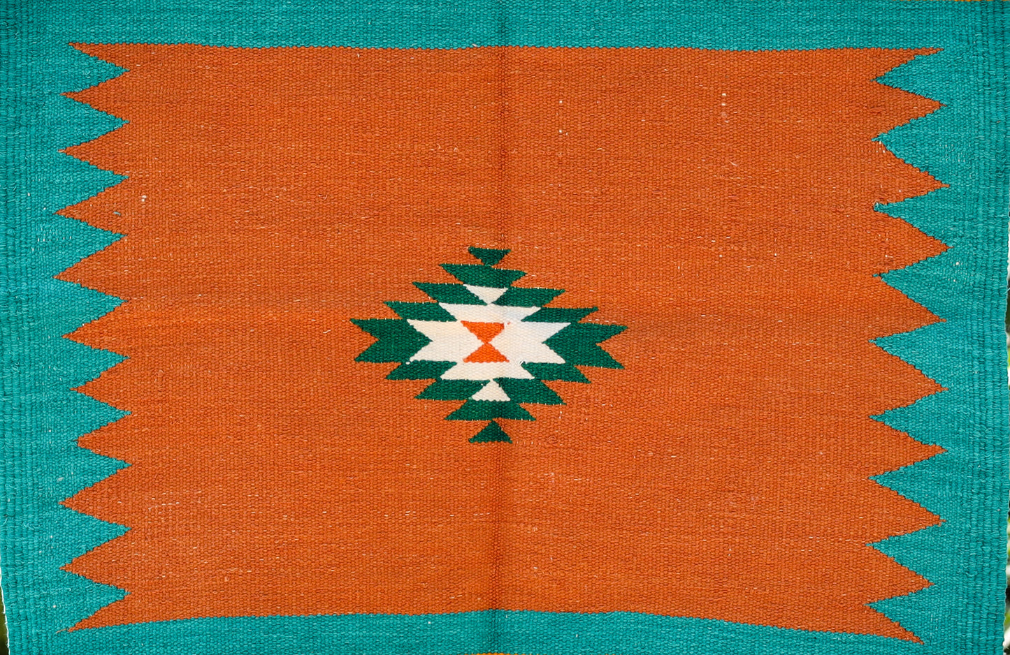 GEOMETRIC - Rust Earth and Aqua Blue Badi Ghadi - 2 x 2 ft