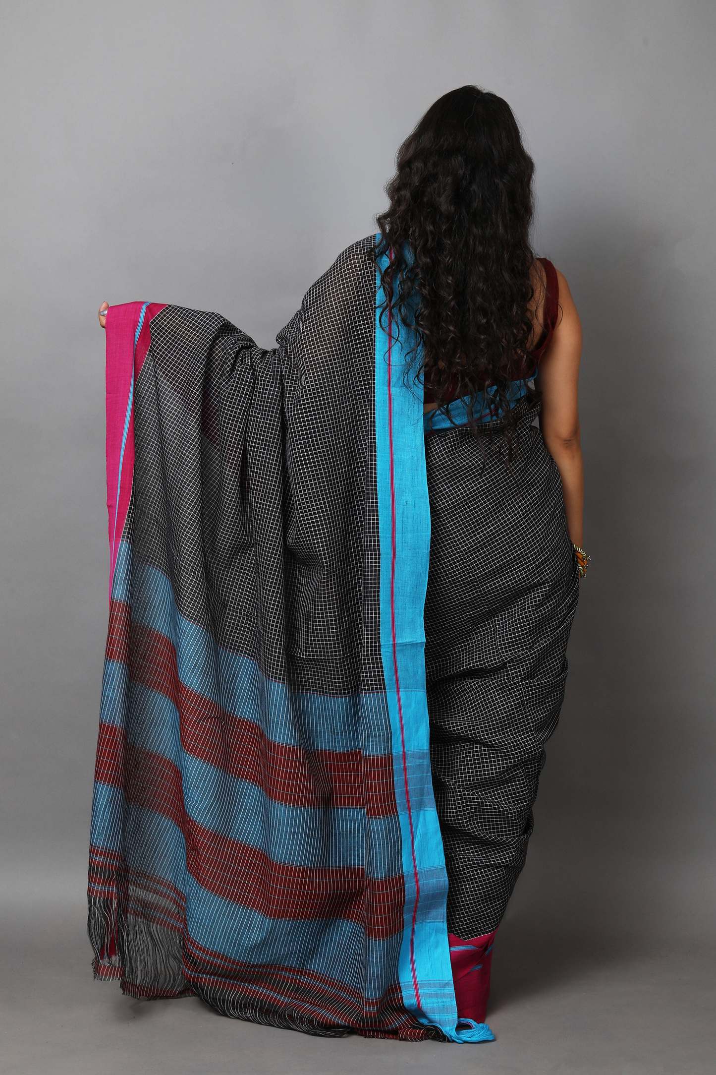 VARNA - Pitch Black Checks Double Border (Pink/Blue)