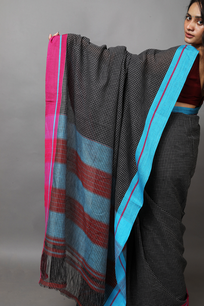 VARNA - Pitch Black Checks Double Border (Pink/Blue)