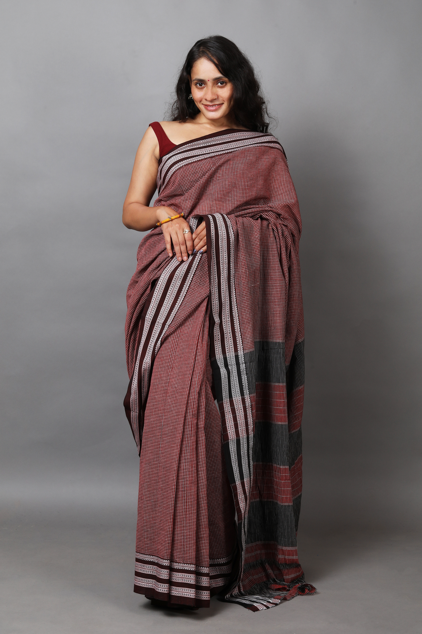 SAGARI - Crimson Maroon Micro-Checks