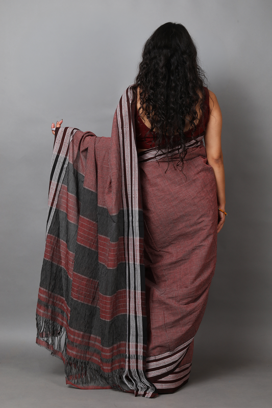 DHARA - Crimson Maroon Micro-Checks