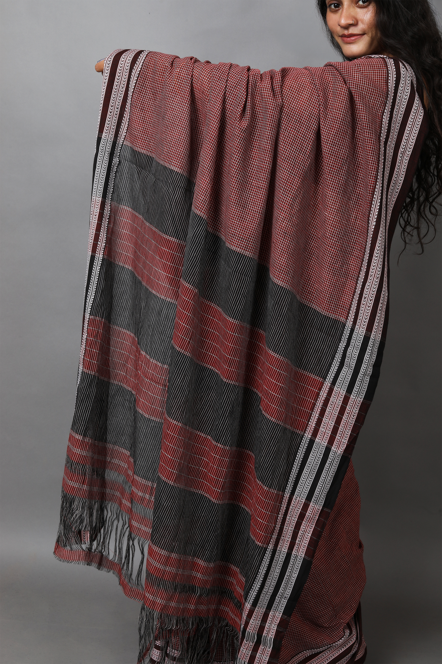 SAGARI - Crimson Maroon Micro-Checks
