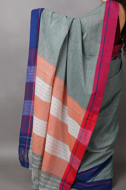 MOUNA – Sage Green Checks Double Border (Blue/Pink)