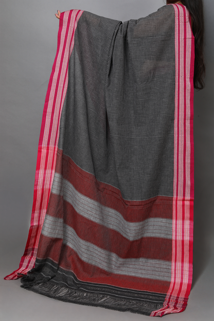 DHARA –  Jet Black Checks with Pink Border