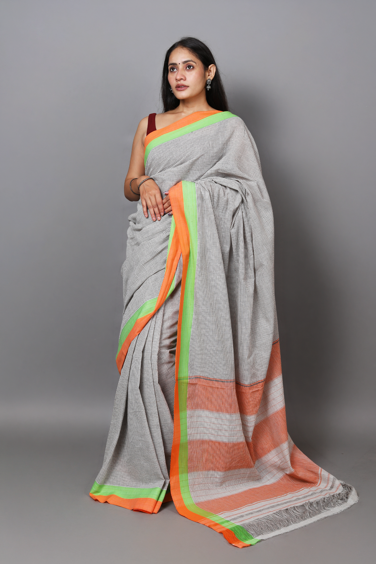 VARNA - Off-White Checks Double Border (Orange/Green)