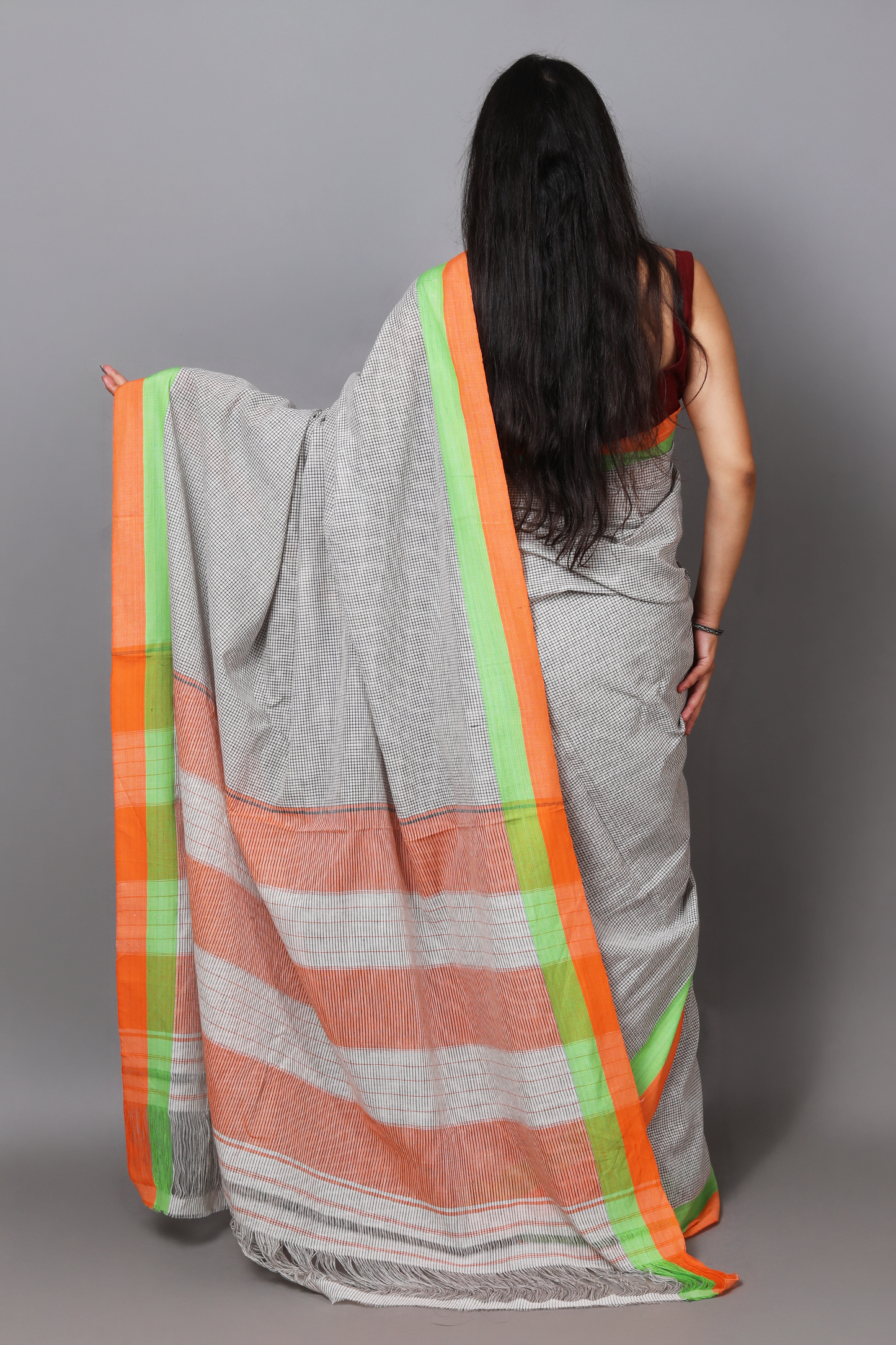 VARNA - Off-White Checks Double Border (Orange/Green)