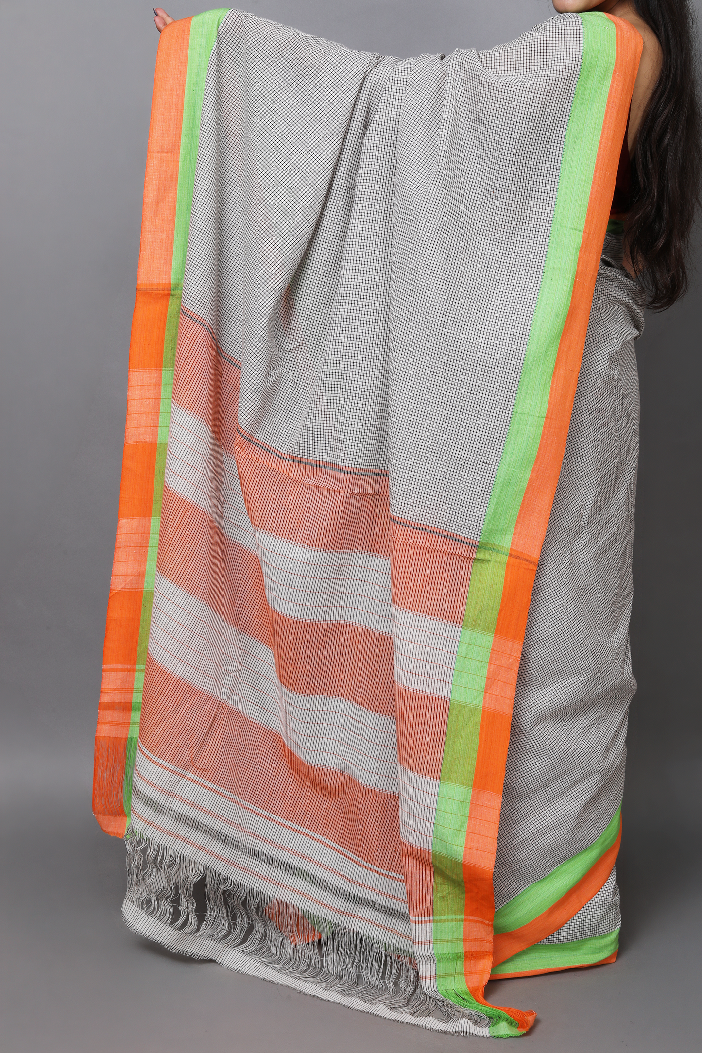 VARNA - Off-White Checks Double Border (Orange/Green)