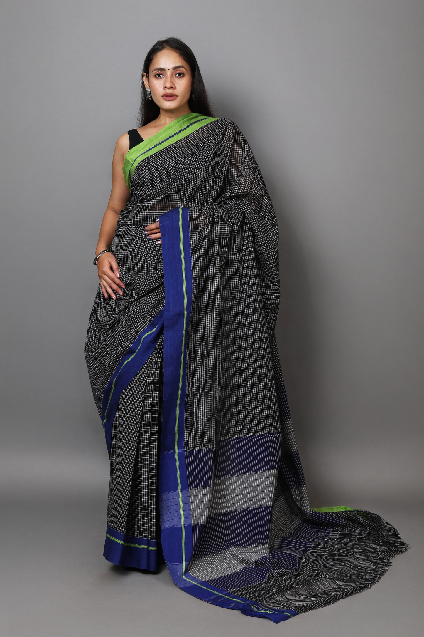VARNA -  Jet Black Checks Double Border (Blue/Green)