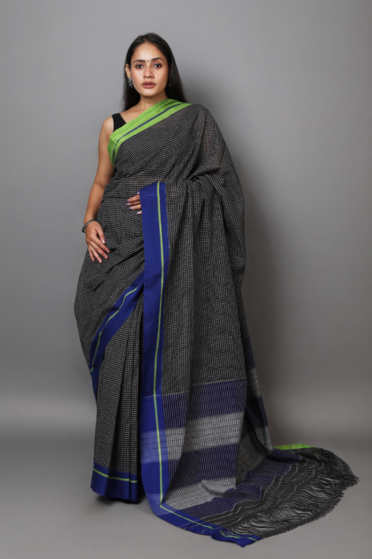 VARNA -  Jet Black Checks Double Border (Blue/Green)