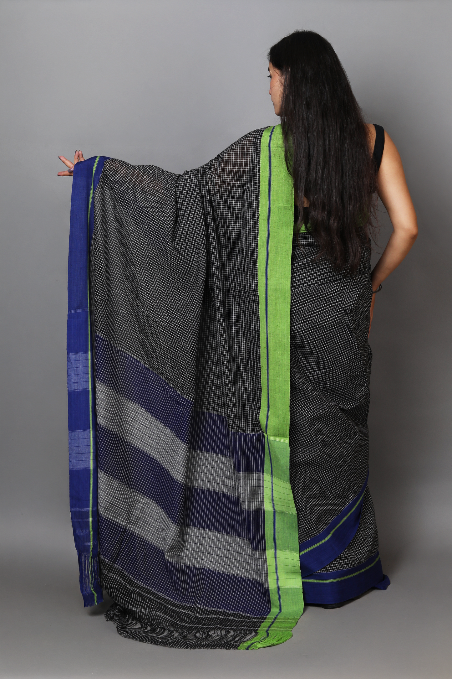 VARNA -  Jet Black Checks Double Border (Blue/Green)