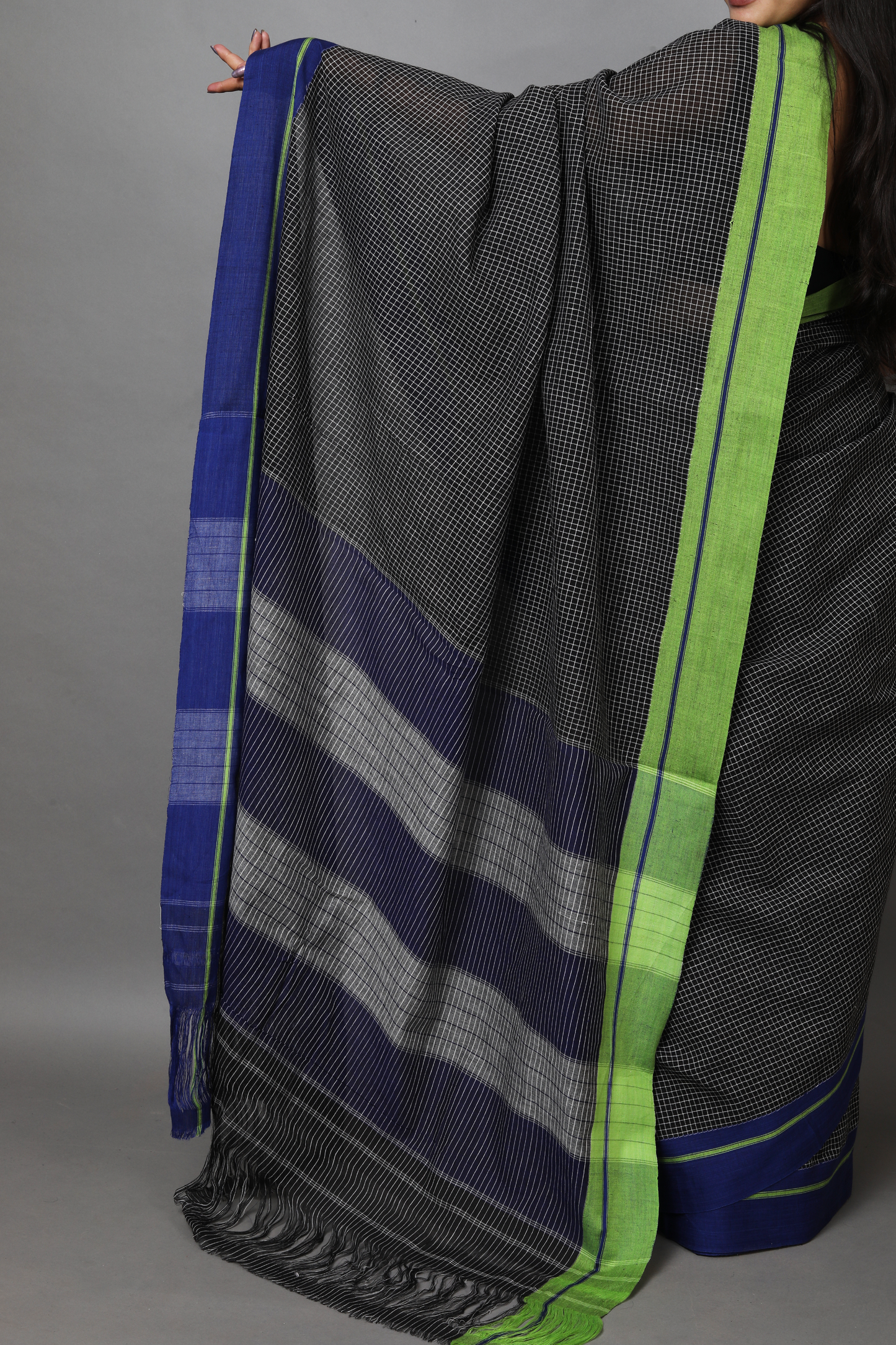 VARNA -  Jet Black Checks Double Border (Blue/Green)