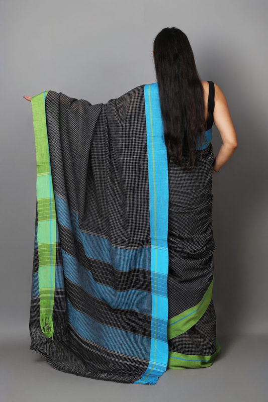 VARNA – Black Checks Ganga Jamuna Border (Blue/Green)