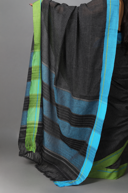 VARNA – Black Checks Ganga Jamuna Border (Blue/Green)