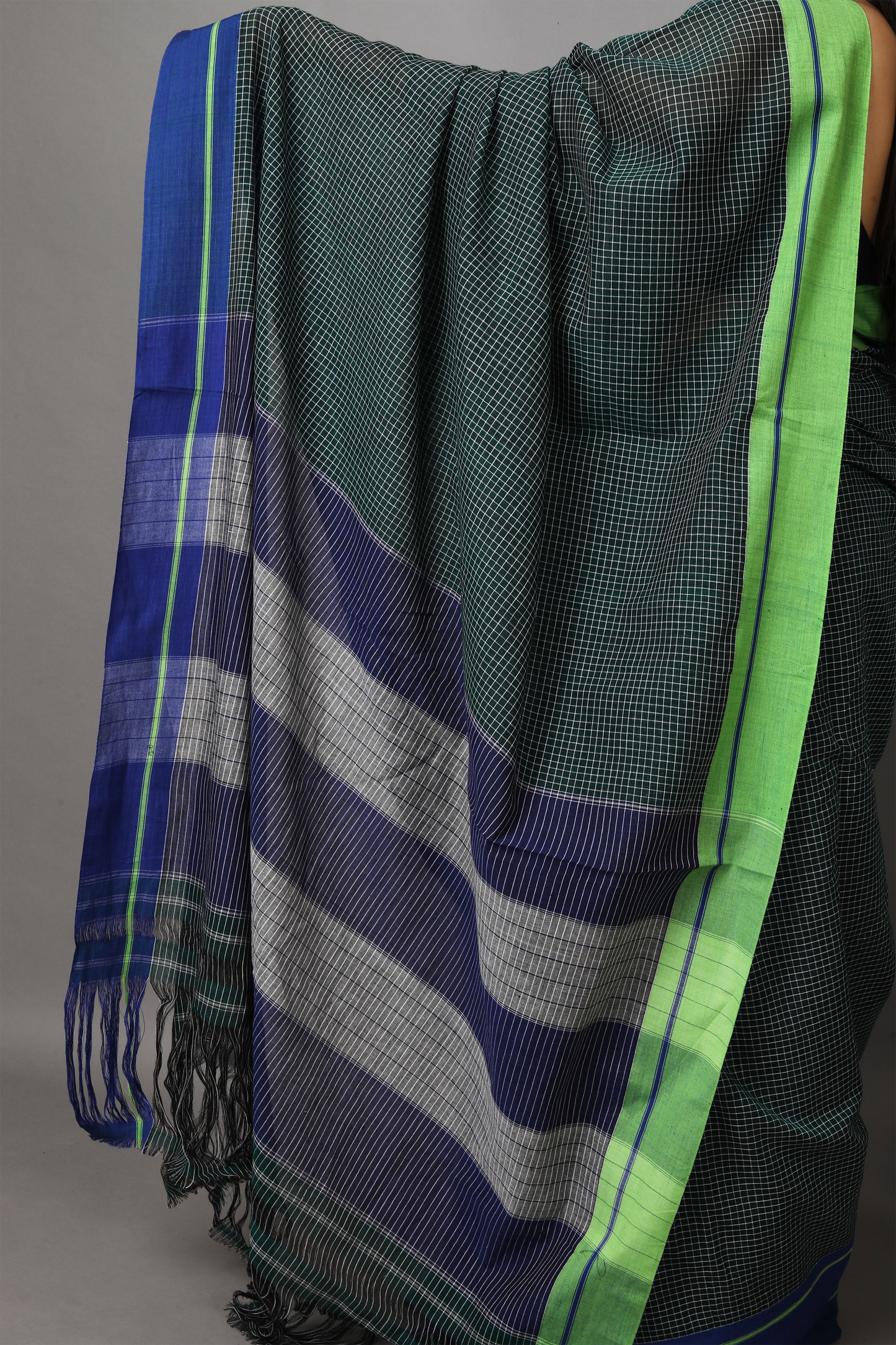 VARNA – Dark Bottle Green Checks Double Border (Blue/Green)