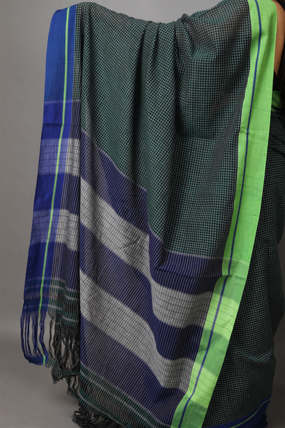 VARNA – Dark Bottle Green Checks Double Border (Blue/Green)