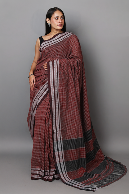 SAGARI - Deep Maroon Checks (Black/White)