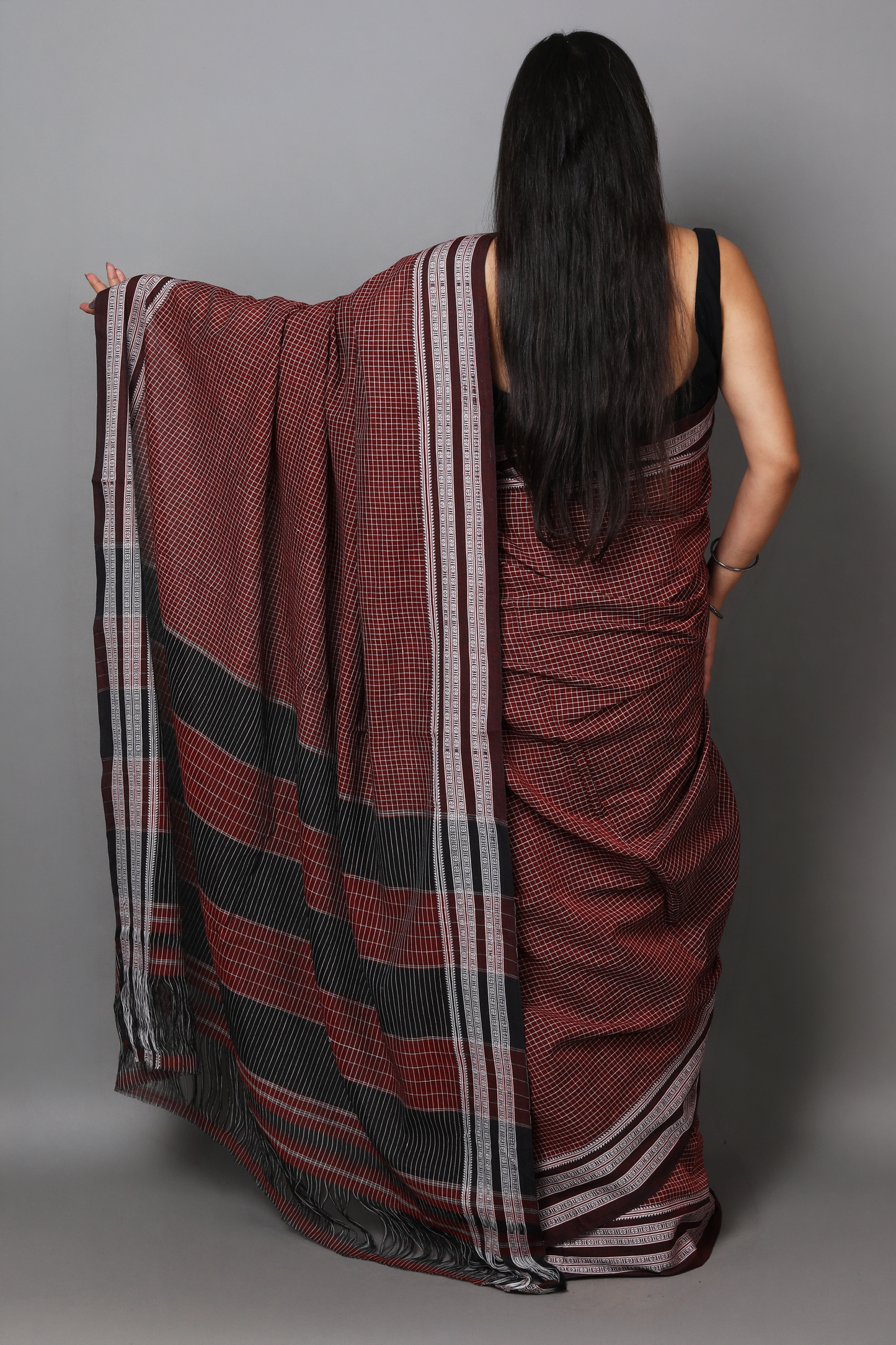 SAGARI - Deep Maroon Checks (Black/White)