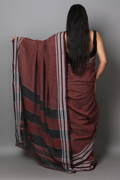 SAGARI - Deep Maroon Checks (Black/White)