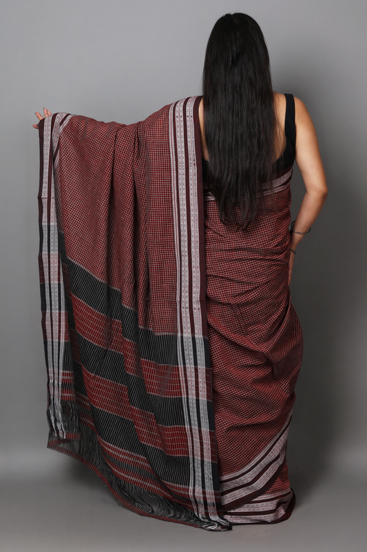 SAGARI - Deep Maroon Checks (Black/White)