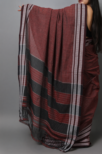 SAGARI - Deep Maroon Checks (Black/White)