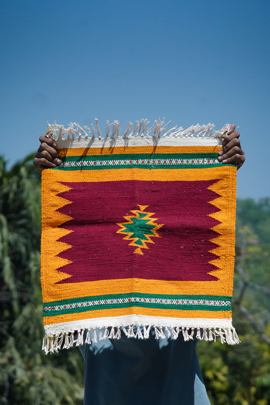 GEOMETRIC - Burgundy & Mustard Badi Ghadi - 1.5 x1.5 ft
